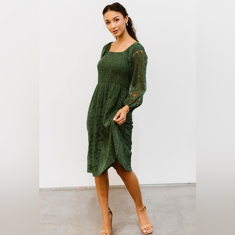 Baltic Born Olive Green Lace Midi Dress